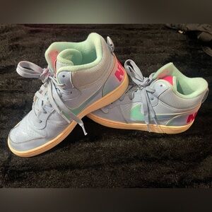 Nike Air Force kid High Top Blue and Pink Court Borough Basketball Shoes. 6.5Y